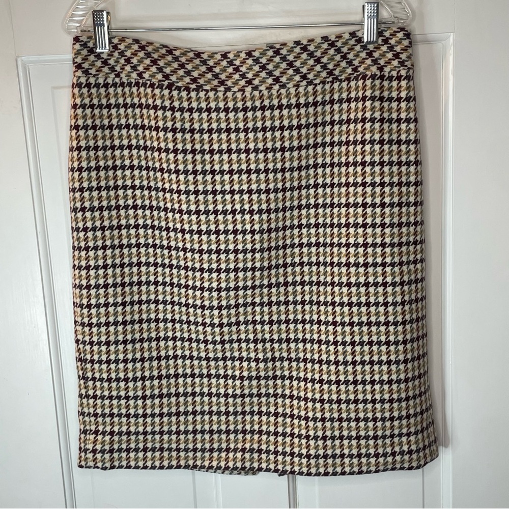 Talbots Women Houndstooth Straight Pencil Tweed Skirt Size 12P Brown Wool Blend